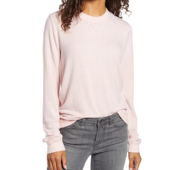 Lucky Brand Pullover Brushed Knit Crew Neck Long Sleeve Striped Pink White L NWT - Picture 3 of 15